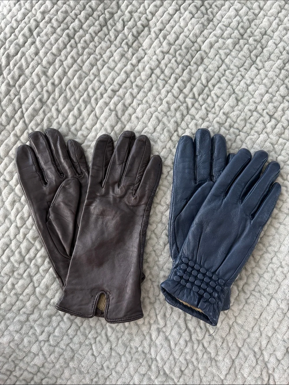 Leather Gloves Pair - Brown and Navy